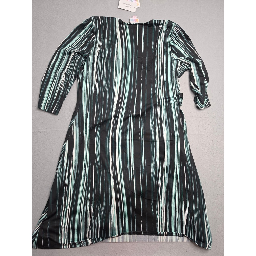 LuLaRoe Wrap Dress Women's Small Green Black Striped Tie Waist 3/4 Sleeve Casual - Picture 2 of 7